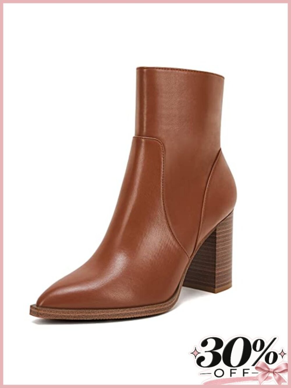 Women's Pointed Toe Ankle Boots Chunky Heel Side Zip Faux Leather